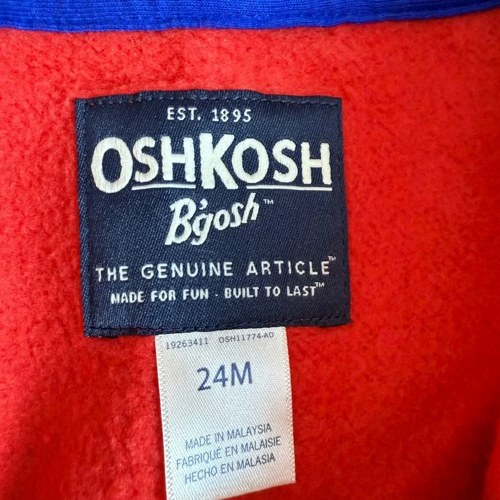 SALE‎ OshKosh Bgosh Full Zip Hoodie Sweatshirt Pockets Red Blue 24M